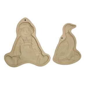 Vtg Brown Bag Cookie Art Mold Lot Of 2 Goose Raggedy Andy Hill Design Inc 1986